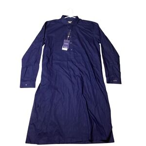 Amir Adnan Kurta Tunic Mens XL Navy New Slim Fit Cotton Long Sleeve Shirt